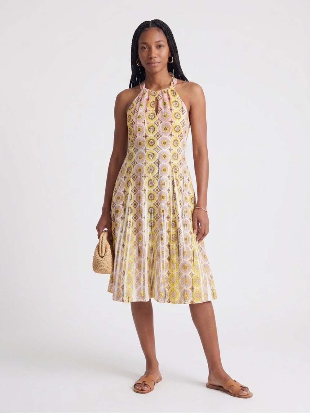 Cocomo Retro Floral Pleated Fit & Flare Dress Size M NWT